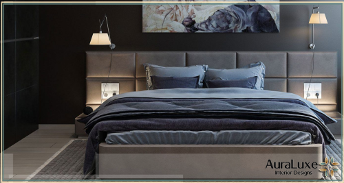 غرف نوم تفصيل خشب زان بجدة 0592424718 شركة أورا تصميم مكتبي متناظر يجمع بين هيبة الأسود ودفء الخشب، مثالي لبيئة عمل منظمة.